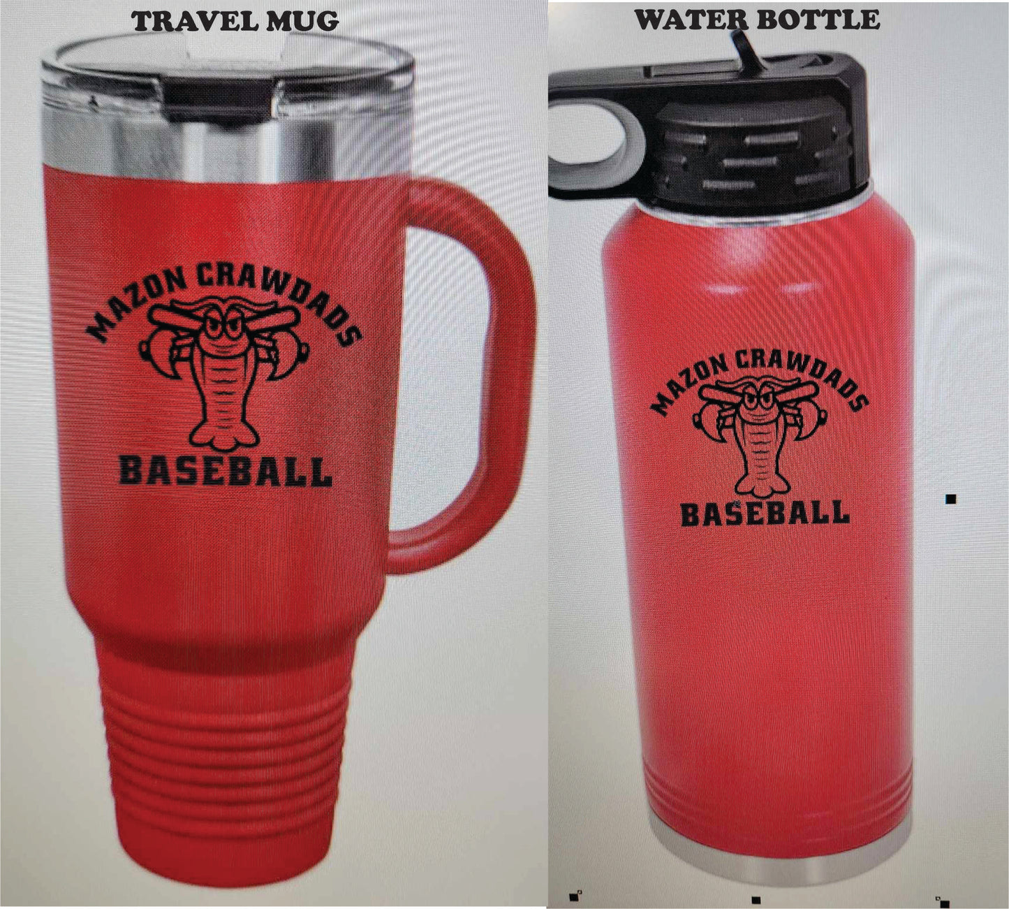 CRAWDAD TUMBLERS AND WATER BOTTLE