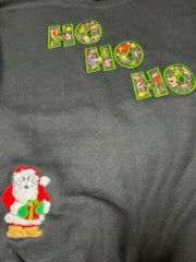 HO HO HO Black Crewneck reverse applique