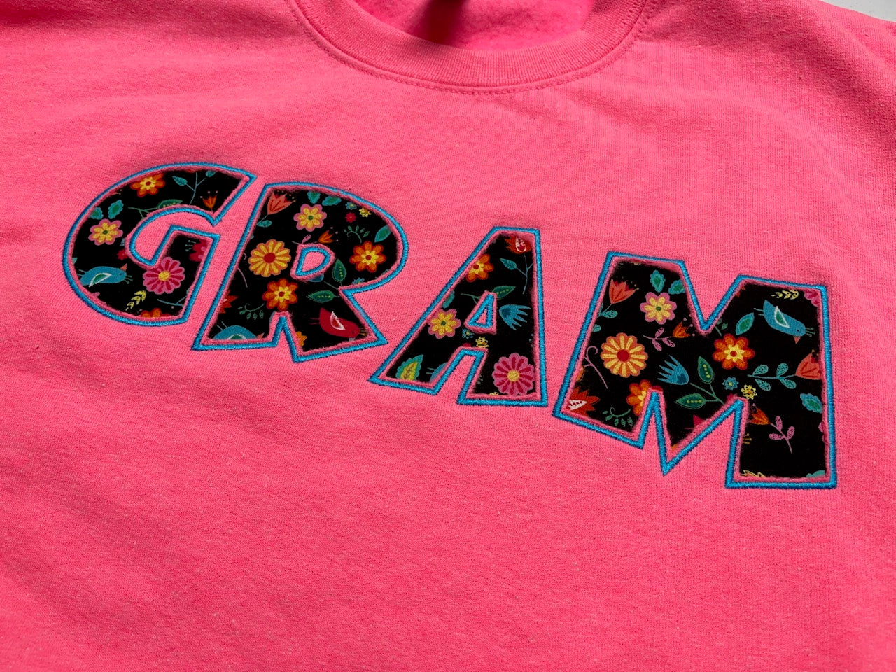 Reverse Applique Pink Gram Crewneck