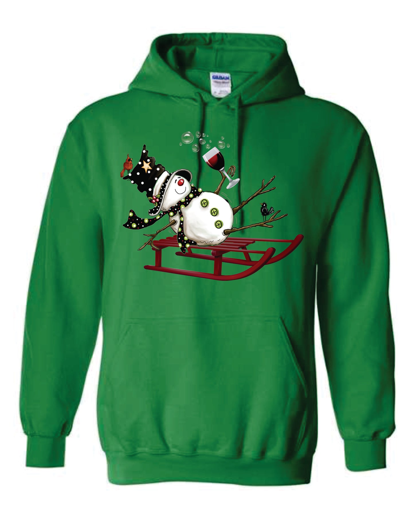 Sledding Drinking Snowman Hooded and Crewneck