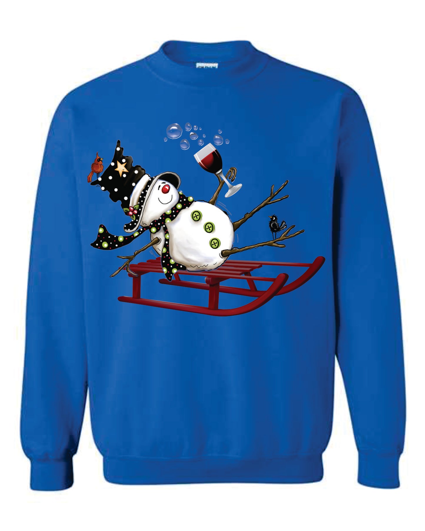 Sledding Drinking Snowman Hooded and Crewneck