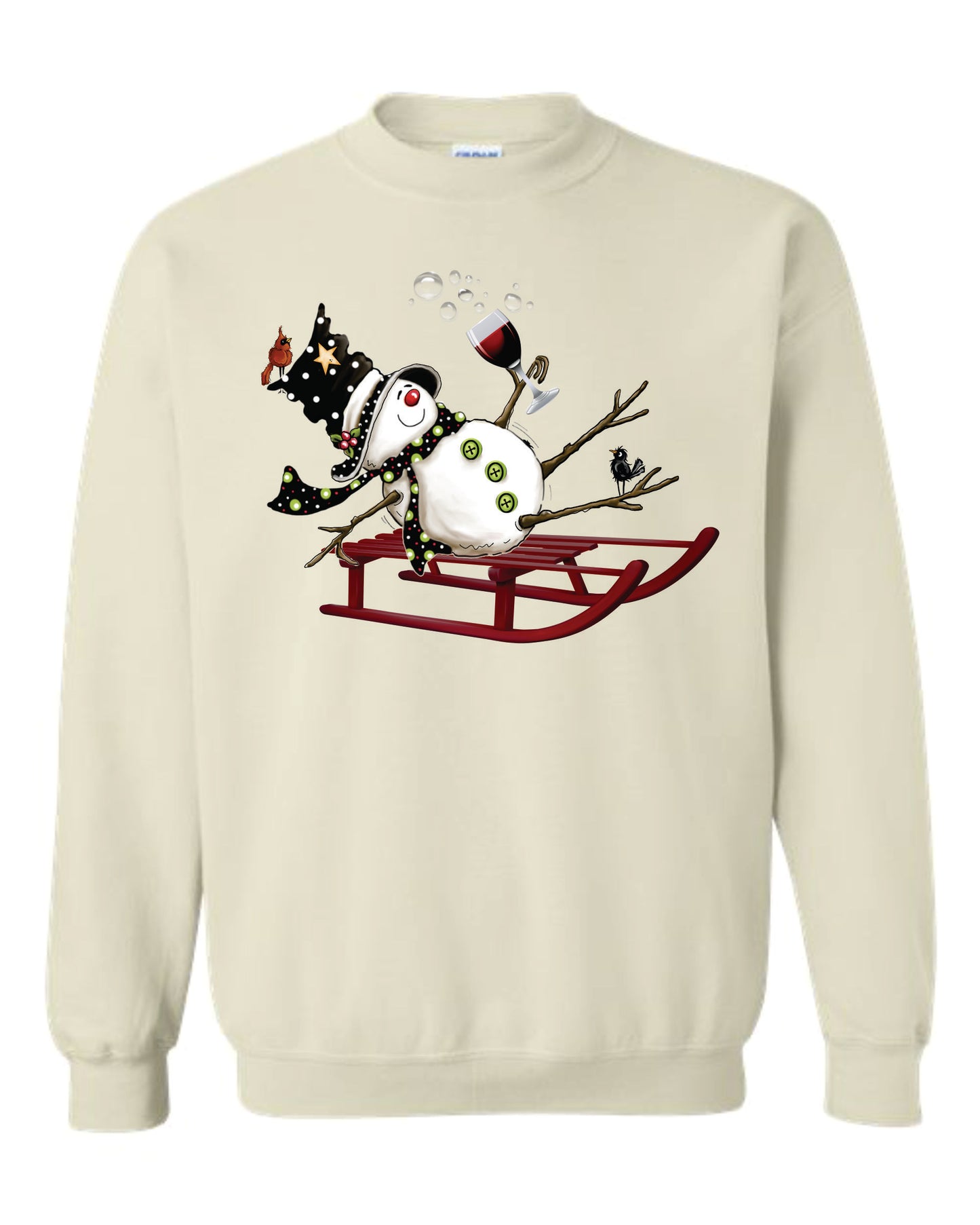 Sledding Drinking Snowman Hooded and Crewneck