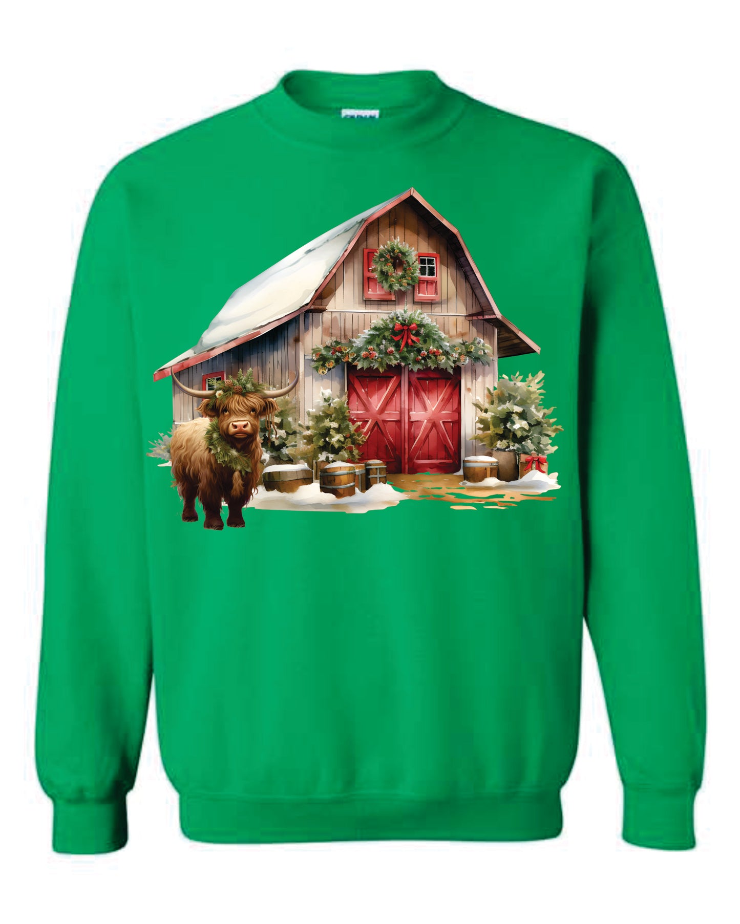 Highland Cow by Barn Hooded and Crewneck